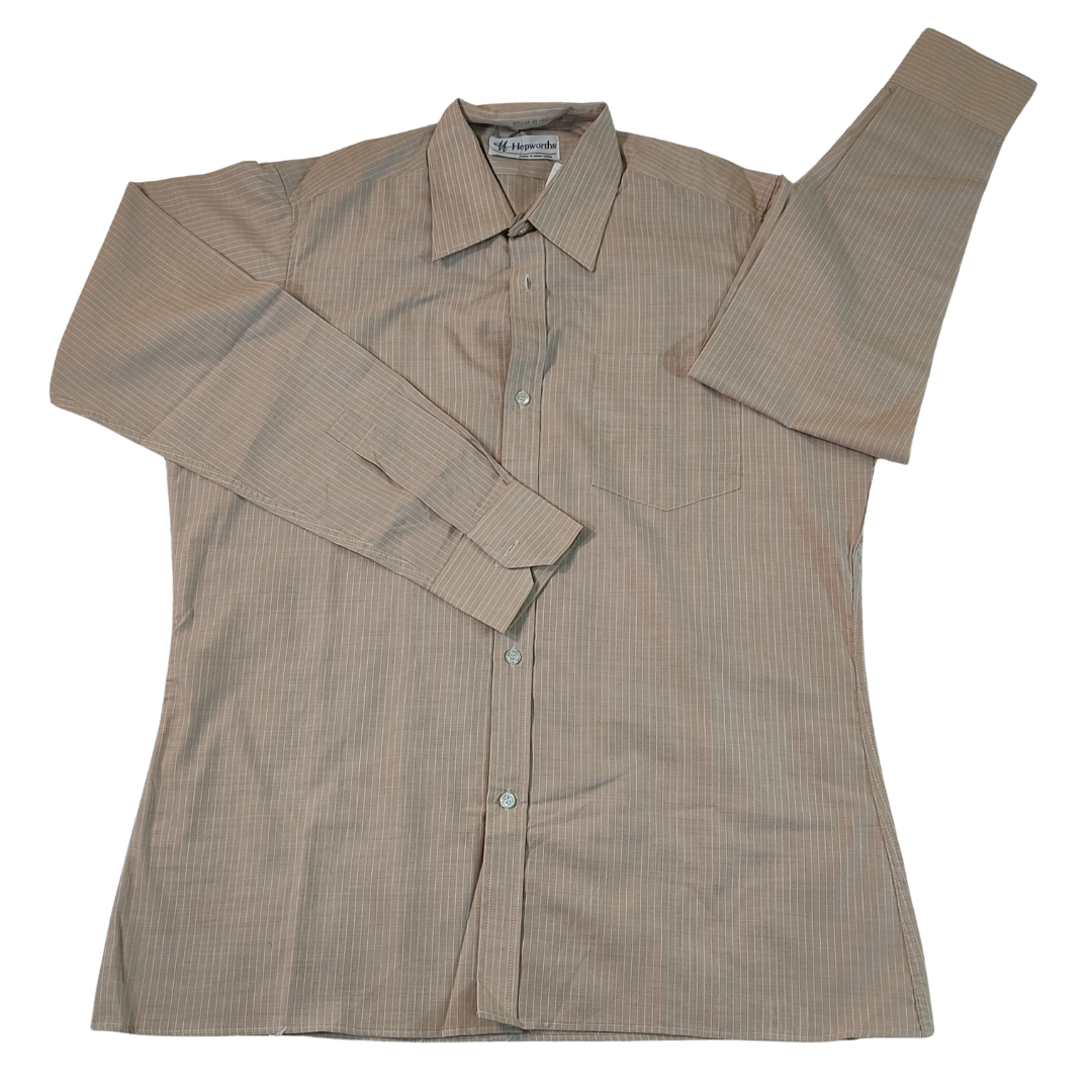 Large - Hepworths Men Brown Stripped Long Sleeves Shirt