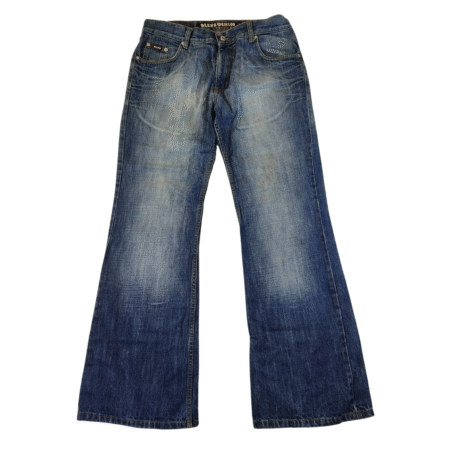 Small - Unbranded Blue Shredded Leg Straight Mens Jeans