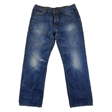 Large - F and F Blue Wash Straight Shredded Leg Mens Jeans