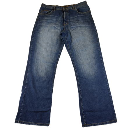 XL - Hoi Polloi Blue Wash Shredded Leg Straight Mens Jeans