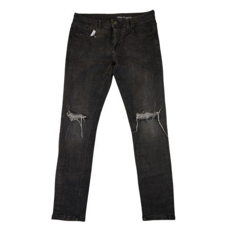 Large - Denim Co Grey Ripped Stretchy Skinny Mens Jeans