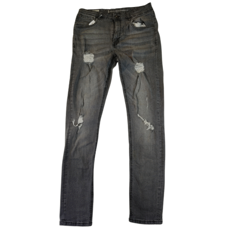 Large - Denim Grey Ripped Stretchy Skinny Mens Jeans