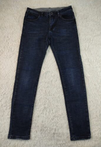 Small - Denim Blue Ripped Leg Stretchy Skinny Mens Jeans