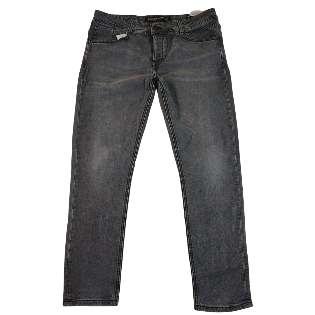 XL - Crosshatch Grey Wash Straight Leg Mens Jeans