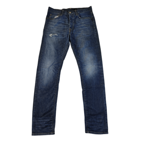 Medium - Denim Blue Wash Ripped Straight Leg Mens Jeans