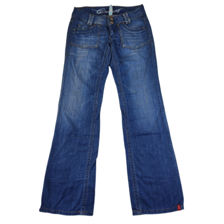 Medium - Craft Blue Wash Shredded Straight Leg Mens Jeans