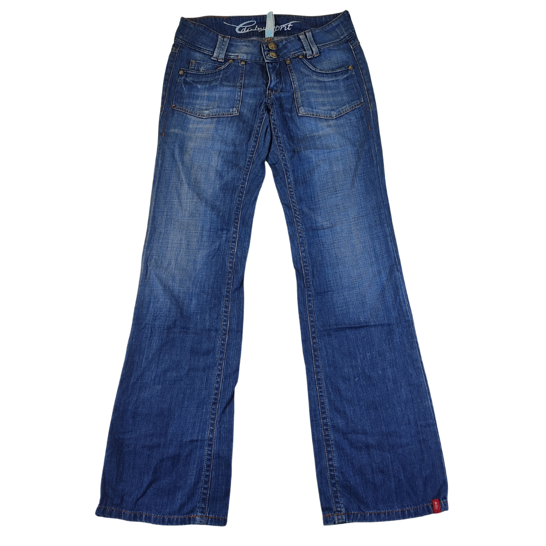 Medium - Craft Blue Wash Shredded Straight Leg Mens Jeans